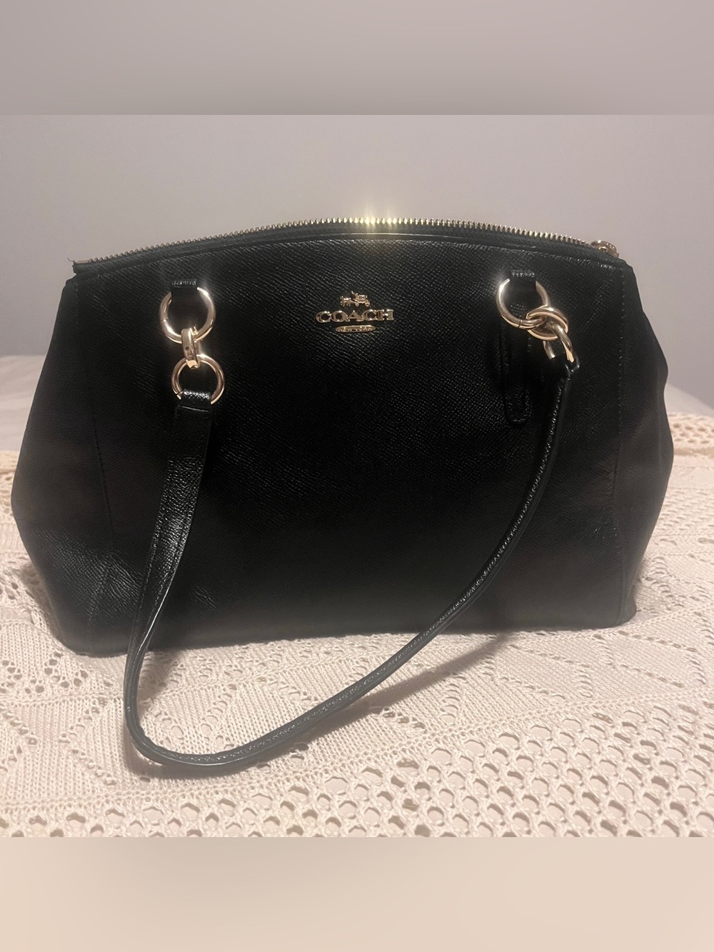 Coach Black Leather Shoulder Bag with Gold Hardware